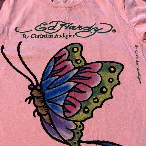 Ed Hardy Pink Long Sleeve with Butterfly Design - Picture 7 of 8